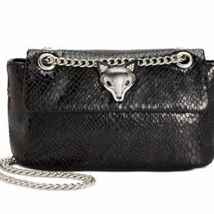 Betsey Johnson Slither & Shine Crossbody snake embossed, silver chain & fox NEW